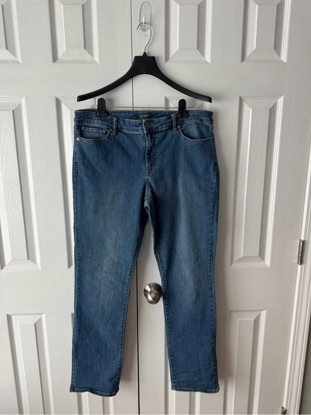 Lauren Ralph Lauren Modern Curvy Straight Denim Jeans Monogram Leather Patch 14